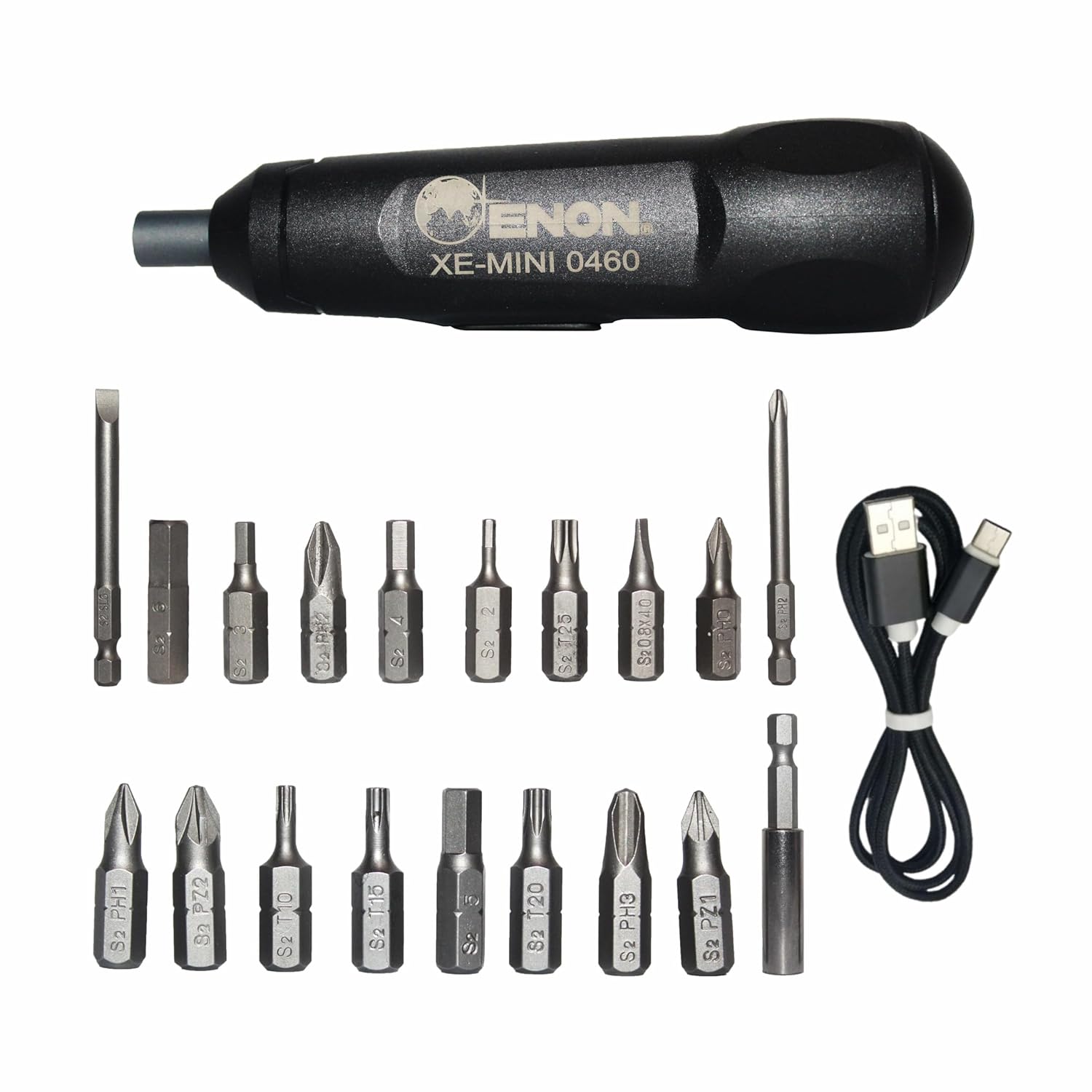 Enon Cordless Mini Screwdriver Set With Reverse/Forward Function With Rechargeable Battery Comes With 24 Pcs Bits - 6 Months Warranty (Xe-Mini0460) - Black Enon Cordless Mini Screwdriver Set With Reverse/Forward Function With Rechargeable Battery Comes With 24 Pcs Bits - 6 Months Warranty (Xe-Mini0460) - Black